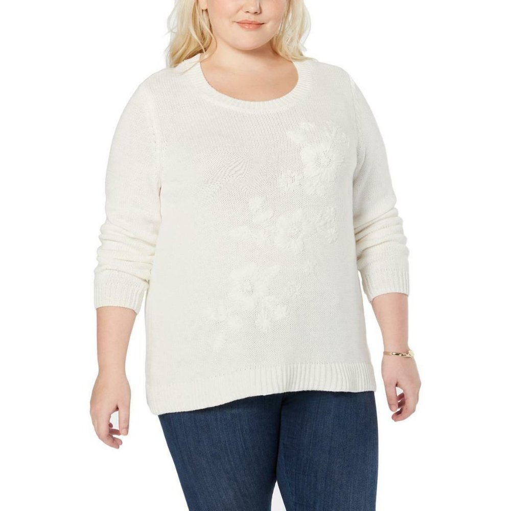 NEW Style & Co Embroidered Floral Sweater 2X